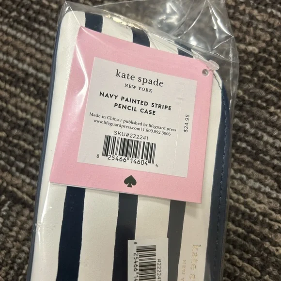 Kate Spade ♠️ Navy and White Striped Pencil Case - Picture 4 of 6